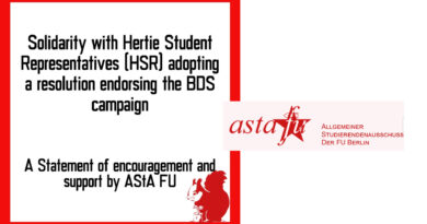 Solidarity with Hertie Student Representatives (HSR) adopting a resolution endorsing the BDS campaign 